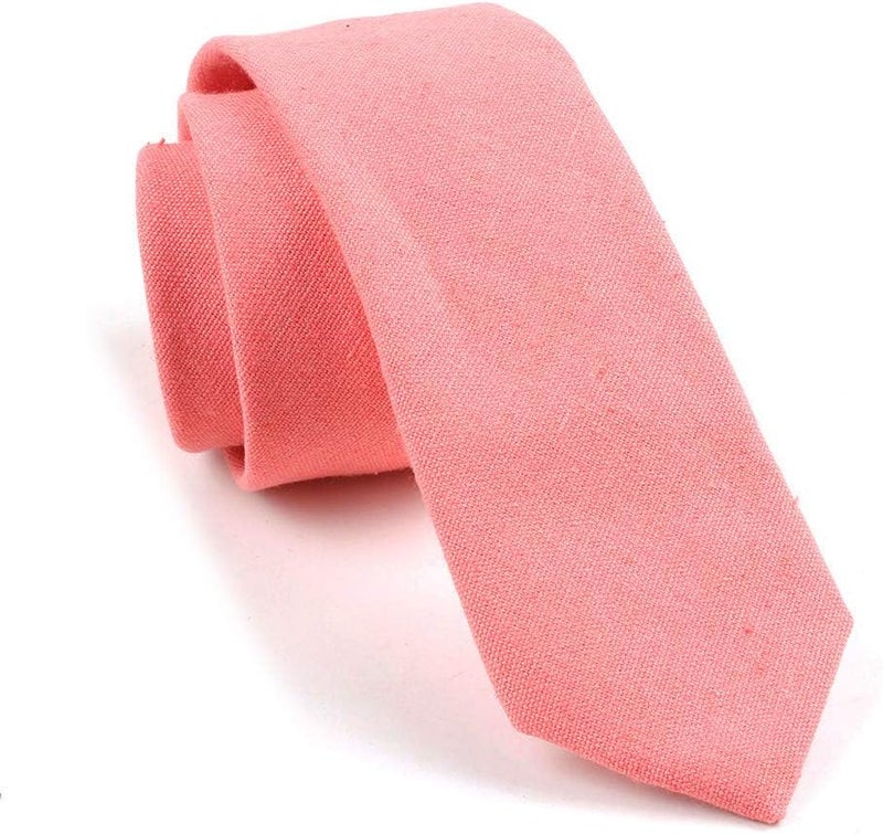 Elfeves Men's Skinny Solid Color Tie Causal Cotton Linen Narrow Slim cut Necktie - Image 1